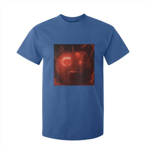 Evil Freaky Apple Meme T Shirt For Kid Creepy Dark AI Fruit Face With Glowing Eyes TS02 Royal Blue Print Your Wear