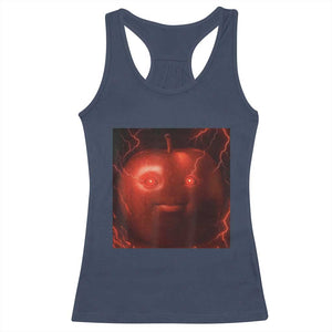 Evil Freaky Apple Meme Racerback Tank Top Creepy Dark AI Fruit Face With Glowing Eyes TS02 Navy Print Your Wear