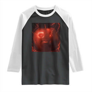 Evil Freaky Apple Meme Raglan Shirt Creepy Dark AI Fruit Face With Glowing Eyes TS02 Black White Print Your Wear