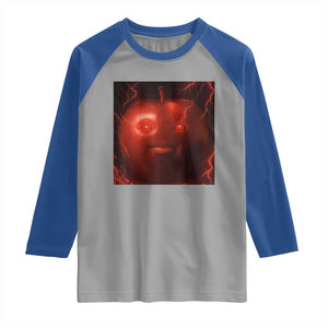 Evil Freaky Apple Meme Raglan Shirt Creepy Dark AI Fruit Face With Glowing Eyes TS02 Sport Gray Royal Print Your Wear
