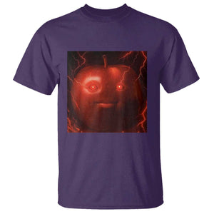 Evil Freaky Apple Meme T Shirt Creepy Dark AI Fruit Face With Glowing Eyes TS02 Purple Print Your Wear