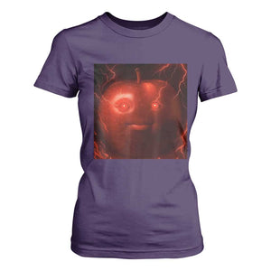 Evil Freaky Apple Meme T Shirt For Women Creepy Dark AI Fruit Face With Glowing Eyes TS02 Purple Print Your Wear