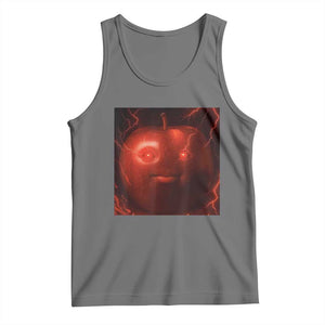Evil Freaky Apple Meme Tank Top Creepy Dark AI Fruit Face With Glowing Eyes TS02 Black Heather Print Your Wear