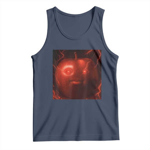 Evil Freaky Apple Meme Tank Top Creepy Dark AI Fruit Face With Glowing Eyes TS02 Navy Print Your Wear
