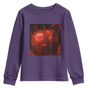 Evil Freaky Apple Meme Youth Sweatshirt Creepy Dark AI Fruit Face With Glowing Eyes TS02 Purple Print Your Wear