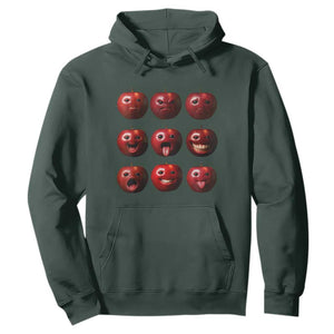 Funny Freaky Apple Faces Meme Graphic Hoodie Surreal Weird AI Fruit Emotions TS02 Dark Forest Green Print Your Wear