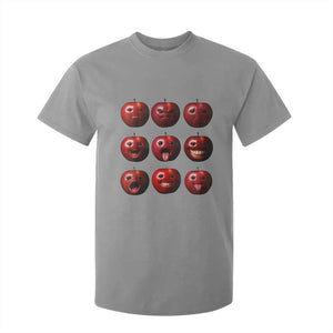Funny Freaky Apple Faces Meme Graphic T Shirt For Kid Surreal Weird AI Fruit Emotions TS02 Sport Gray Print Your Wear