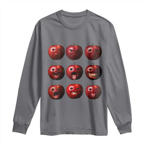 Funny Freaky Apple Faces Meme Graphic Long Sleeve Shirt Surreal Weird AI Fruit Emotions TS02 Charcoal Print Your Wear