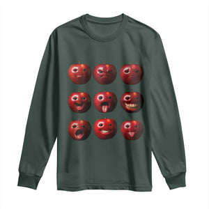 Funny Freaky Apple Faces Meme Graphic Long Sleeve Shirt Surreal Weird AI Fruit Emotions TS02 Dark Forest Green Print Your Wear