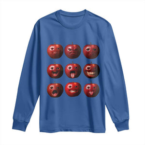 Funny Freaky Apple Faces Meme Graphic Long Sleeve Shirt Surreal Weird AI Fruit Emotions TS02 Royal Blue Print Your Wear
