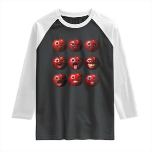 Funny Freaky Apple Faces Meme Graphic Raglan Shirt Surreal Weird AI Fruit Emotions TS02 Black White Print Your Wear