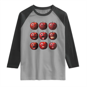 Funny Freaky Apple Faces Meme Graphic Raglan Shirt Surreal Weird AI Fruit Emotions TS02 Sport Gray Black Print Your Wear