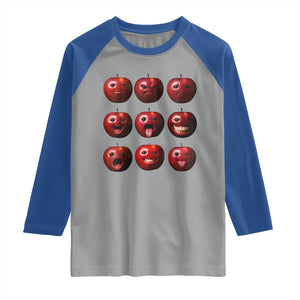 Funny Freaky Apple Faces Meme Graphic Raglan Shirt Surreal Weird AI Fruit Emotions TS02 Sport Gray Royal Print Your Wear