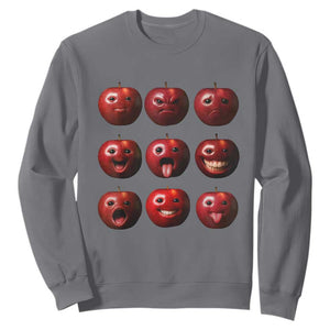 Funny Freaky Apple Faces Meme Graphic Sweatshirt Surreal Weird AI Fruit Emotions TS02 Charcoal Print Your Wear