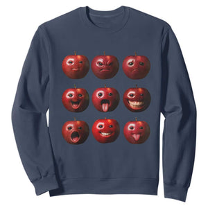 Funny Freaky Apple Faces Meme Graphic Sweatshirt Surreal Weird AI Fruit Emotions TS02 Navy Print Your Wear