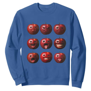 Funny Freaky Apple Faces Meme Graphic Sweatshirt Surreal Weird AI Fruit Emotions TS02 Royal Blue Print Your Wear