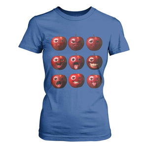 Funny Freaky Apple Faces Meme Graphic T Shirt For Women Surreal Weird AI Fruit Emotions TS02 Royal Blue Print Your Wear
