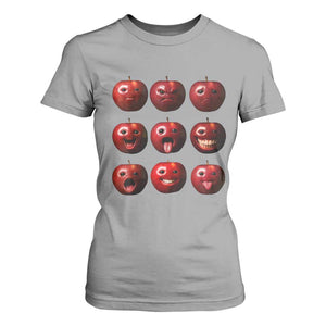 Funny Freaky Apple Faces Meme Graphic T Shirt For Women Surreal Weird AI Fruit Emotions TS02 Sport Gray Print Your Wear