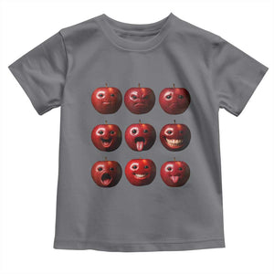 Funny Freaky Apple Faces Meme Graphic Toddler T Shirt Surreal Weird AI Fruit Emotions TS02 Charcoal Print Your Wear