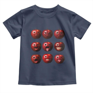 Funny Freaky Apple Faces Meme Graphic Toddler T Shirt Surreal Weird AI Fruit Emotions TS02 Navy Print Your Wear