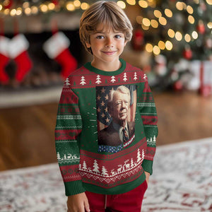 39th President Jimmy Carter Knit Sweatshirt America's Grandpa Presidents' Day USA Flag Vintage TS02 Christmas Print Your Wear
