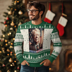 39th President Jimmy Carter Knit Sweatshirt America's Grandpa Presidents' Day USA Flag Vintage TS02 Green Print Your Wear