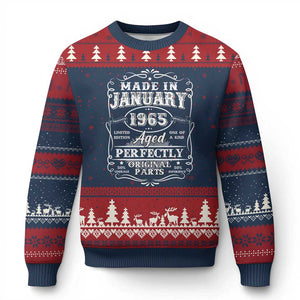 Retro Classic Made In January 1965 Ugly Christmas Sweater Aged Perfectly Original Parts Vintage Birthday Men TS02 Navy Red Print Your Wear