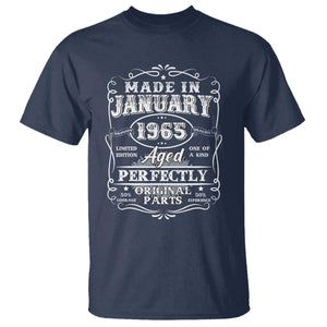 Retro Classic Made In January 1965 T Shirt Aged Perfectly Original Parts Vintage Birthday Men TS02 Navy Print Your Wear