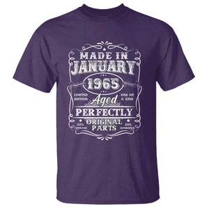 Retro Classic Made In January 1965 T Shirt Aged Perfectly Original Parts Vintage Birthday Men TS02 Purple Print Your Wear