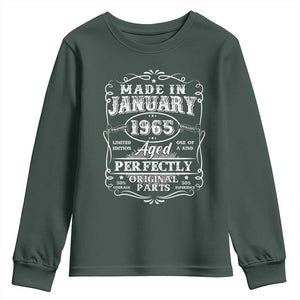 Retro Classic Made In January 1965 Youth Sweatshirt Aged Perfectly Original Parts Vintage Birthday Men TS02 Dark Forest Green Print Your Wear