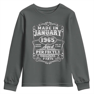 Retro Classic Made In January 1965 Youth Sweatshirt Aged Perfectly Original Parts Vintage Birthday Men TS02 Dark Heather Print Your Wear