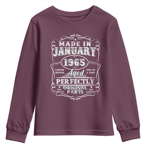 Retro Classic Made In January 1965 Youth Sweatshirt Aged Perfectly Original Parts Vintage Birthday Men TS02 Maroon Print Your Wear