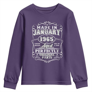 Retro Classic Made In January 1965 Youth Sweatshirt Aged Perfectly Original Parts Vintage Birthday Men TS02 Purple Print Your Wear