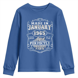 Retro Classic Made In January 1965 Youth Sweatshirt Aged Perfectly Original Parts Vintage Birthday Men TS02 Royal Blue Print Your Wear