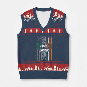 Irish Pride V-Neck Knit Sweater Vest American Flag Celtic Cross St Patricks Day TS02 Navy Red Print Your Wear