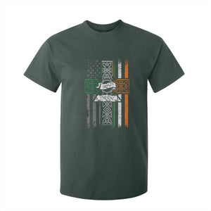 Irish Pride T Shirt For Kid American Flag Celtic Cross St Patricks Day TS02 Dark Forest Green Print Your Wear