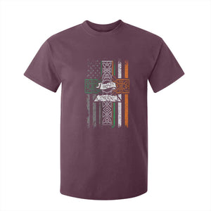 Irish Pride T Shirt For Kid American Flag Celtic Cross St Patricks Day TS02 Maroon Print Your Wear