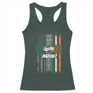 Irish Pride Racerback Tank Top American Flag Celtic Cross St Patricks Day TS02 Dark Forest Green Print Your Wear