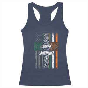 Irish Pride Racerback Tank Top American Flag Celtic Cross St Patricks Day TS02 Navy Print Your Wear
