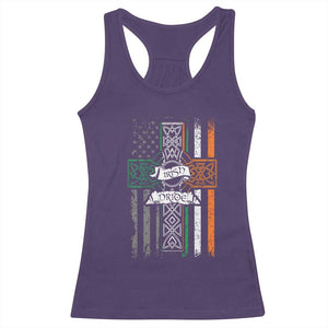 Irish Pride Racerback Tank Top American Flag Celtic Cross St Patricks Day TS02 Purple Print Your Wear