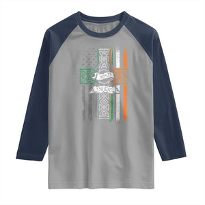 Irish Pride Raglan Shirt American Flag Celtic Cross St Patricks Day TS02 Sport Gray Navy Print Your Wear