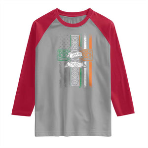 Irish Pride Raglan Shirt American Flag Celtic Cross St Patricks Day TS02 Sport Gray Red Print Your Wear
