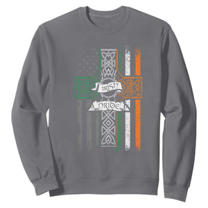 Irish Pride Sweatshirt American Flag Celtic Cross St Patricks Day TS02 Charcoal Print Your Wear