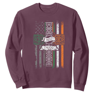 Irish Pride Sweatshirt American Flag Celtic Cross St Patricks Day TS02 Maroon Print Your Wear