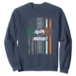 Irish Pride Sweatshirt American Flag Celtic Cross St Patricks Day TS02 Navy Print Your Wear