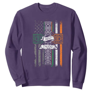 Irish Pride Sweatshirt American Flag Celtic Cross St Patricks Day TS02 Purple Print Your Wear