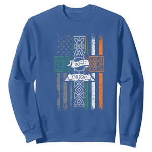 Irish Pride Sweatshirt American Flag Celtic Cross St Patricks Day TS02 Royal Blue Print Your Wear