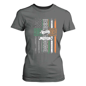 Irish Pride T Shirt For Women American Flag Celtic Cross St Patricks Day TS02 Dark Heather Print Your Wear