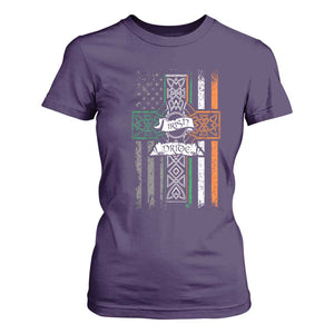 Irish Pride T Shirt For Women American Flag Celtic Cross St Patricks Day TS02 Purple Print Your Wear