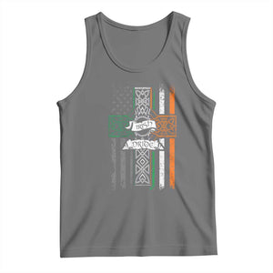 Irish Pride Tank Top American Flag Celtic Cross St Patricks Day TS02 Black Heather Print Your Wear